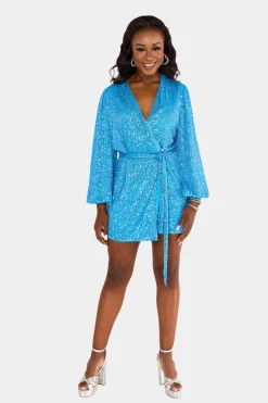 BuddyLove Clothing Label Long Sleeve Dresses | Party Dresses*Adeline Sequin Wrap Dress - Blueberry