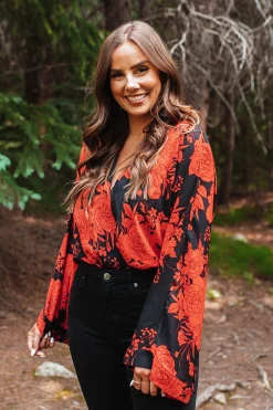 BuddyLove Clothing Label Tops*Ariana Kimono Sleeve Bodysuit - Dahlia