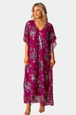 BuddyLove Clothing Label Short Sleeve Dresses | Party Dresses*Atlas Sequin Caftan Maxi Dress - Red Sangria