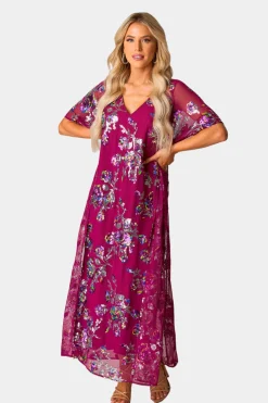 BuddyLove Clothing Label Short Sleeve Dresses | Party Dresses*Atlas Sequin Caftan Maxi Dress - Red Sangria