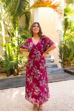 BuddyLove Clothing Label Short Sleeve Dresses | Party Dresses*Atlas Sequin Caftan Maxi Dress - Red Sangria