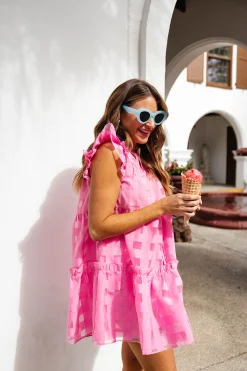 BuddyLove Clothing Label Sleeveless Dresses | Brunch Dresses*Aubrey Ruffle Shoulder Short Dress - Taffy