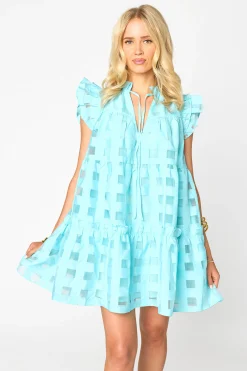 BuddyLove Clothing Label Sleeveless Dresses | Brunch Dresses*Aubrey Ruffle Shoulder Short Dress - Sky