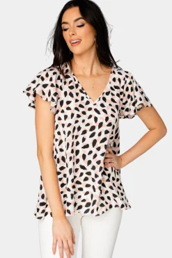BuddyLove Clothing Label Tops*Avril Flutter Sleeve V-Neck Top -