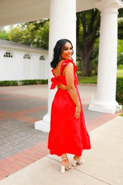 BuddyLove Clothing Label Sleeveless Dresses | Brunch Dresses*Beverly Ruffle Sleeve Midi Dress - Red