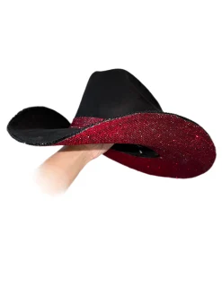 Rhinestone Cowgirl Hats*Black Suede Cowgirl Hat with Maroon Rhinestones
