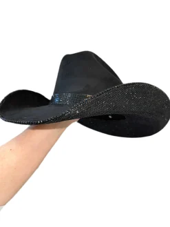 Rhinestone Cowgirl Hats*Black Suede Cowgirl Hat with Black Rhinestones