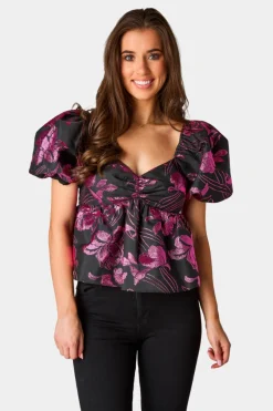 BuddyLove Clothing Label Tops*Blakely Peplum Short Sleeve Top - Raspberry Fizz