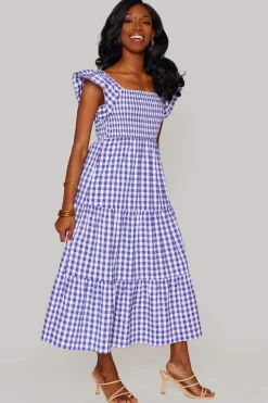 BuddyLove Clothing Label Bump Friendly | Midi Dresses*Brynn Ruffle Shoulder Midi Dress - Checker