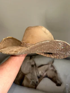Rhinestone Cowgirl Hats*Camel Suede Cowgirl Hat with Lt Topaz Rhinestones