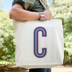 CB Studio Home & Gift*Canvas Tote - Single Initial - Navy Pink - NEW!