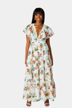 BuddyLove Clothing Label Bride To Be Dresses | Short Sleeve Dresses*Cece Flutter Sleeve Maxi Dress - Scottish Rose