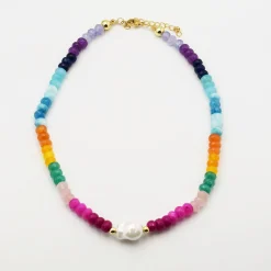 Treasure Jewels, Inc. Jewelry*Colorful Gemstone with Pearl Necklace