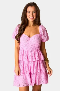 BuddyLove Clothing Label Short Sleeve Dresses | Brunch Dresses*Conner Short Lace Dress - Frosting