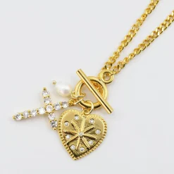 Treasure Jewels, Inc. Jewelry*Crystal Heart Cross Charms Necklace