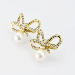 Treasure Jewels, Inc. Jewelry | Bride To Be Dresses*Crystal Ribbon Pearl Gold Earrings