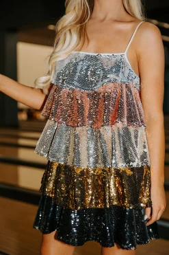 BuddyLove Clothing Label Sleeveless Dresses | Party Dresses*Disco Tiered Sequin Short Dress - Glamour