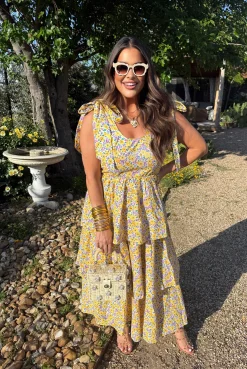 BuddyLove Clothing Label Sleeveless Dresses | Brunch Dresses*Drew Tiered Midi Dress - Sunny Hunny