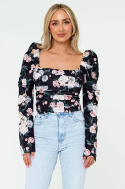 BuddyLove Clothing Label Tops*Dutchess Pleated Long Sleeve Top - Sleeping Garden