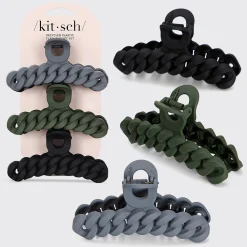 KITSCH Beauty*Eco-friendly Chain Claw Clip 3pc Set - Black Moss