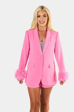 BuddyLove Clothing Label Outerwear*Elle Feather Trim Blazer - Pink