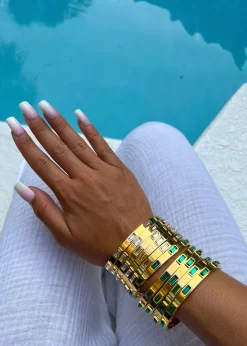 Chansuttpearls Jewelry*EMERALD + WHITE BANGLE
