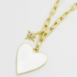 Treasure Jewels, Inc. Jewelry*Enamel Heart/Star Necklace White
