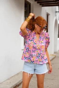 BuddyLove Clothing Label Tops*Essie Ruffle Short Sleeve Top - Feelin' Butterflies