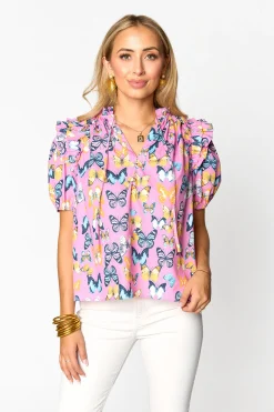 BuddyLove Clothing Label Tops*Essie Ruffle Short Sleeve Top - Feelin' Butterflies