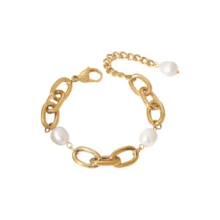 Idlewild Everyday Jewelry*Eternity Freshwater Pearl Chunky Cable Chain Bracelet in 18K Gold-Plated Steel