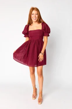 BuddyLove Clothing Label Short Sleeve Dresses | Brunch Dresses*Faye Babydoll Mini Dress - Maroon
