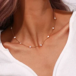 Idlewild Everyday Jewelry*Freshwater Pearl Station Necklace in 18K Gold-Plated Stainless Steel