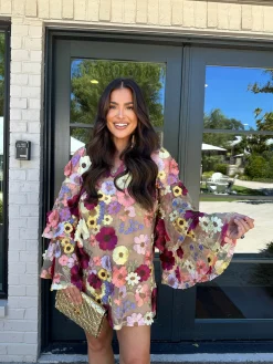 BuddyLove Clothing Label Party Dresses | Wedding Guest*Gayle Long Sleeve Mini Dress - Gerber Daisy
