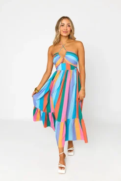 BuddyLove Clothing Label Sleeveless Dresses | Brunch Dresses*Gerty Halter Midi Dress - Jelly Beans