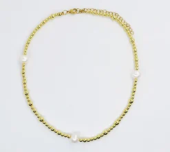 Treasure Jewels, Inc. Jewelry*Gold Beaded Necklace With 3 Pearls