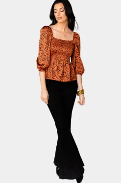 BuddyLove Clothing Label Tops*Gwendolyn Smocked Peplum Top - Cognac