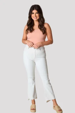 Hidden Bottoms*Happi High Rise Distressed Jean - Sea Salt