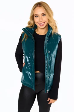 BuddyLove Clothing Label Outerwear*Helen Vegan Leather Puffer Vest - Jade