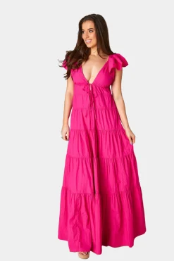 BuddyLove Clothing Label Short Sleeve Dresses | Wedding Guest*Holland Tie Maxi Dress - Raspberry