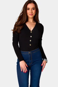 BuddyLove Clothing Label Tops*Holly Long Sleeve Button Up Bodysuit -