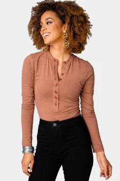 BuddyLove Clothing Label Tops*Ivy Henley Button Front Bodysuit -