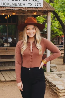 BuddyLove Clothing Label Tops*Ivy Henley Button Front Bodysuit -