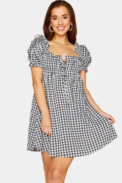 BuddyLove Clothing Label Short Sleeve Dresses | Brunch Dresses*Jac Puff Sleeve Short Dress - Black Plaid