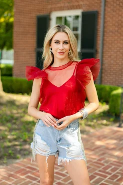 BuddyLove Clothing Label Tops*Kaycee Organza Ruffle Sleeve Top -