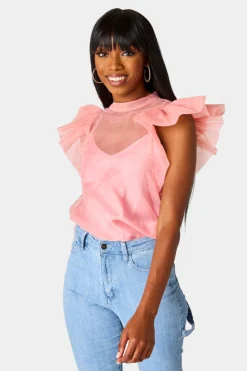 BuddyLove Clothing Label Tops*Kaycee Organza Ruffle Sleeve Top - Salmon