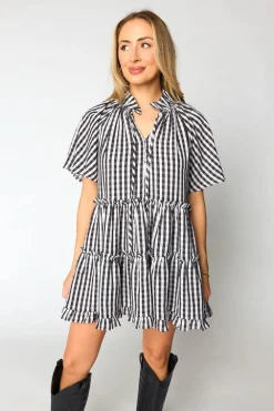BuddyLove Clothing Label Short Sleeve Dresses | Brunch Dresses*Lakin Swing Mini Dress - Black Check