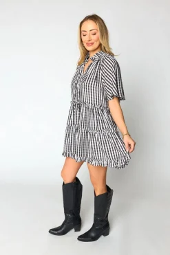 BuddyLove Clothing Label Short Sleeve Dresses | Brunch Dresses*Lakin Swing Mini Dress - Black Check
