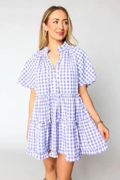 BuddyLove Clothing Label Brunch Dresses | Short Sleeve Dresses*Lakin Swing Mini Dress - Violet Check