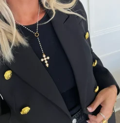 Chansuttpearls Jewelry*LARIAT PEARL CROSS NECKLACE