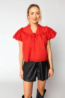 BuddyLove Clothing Label Tops*Leeland Puff Sleeve Top - Red